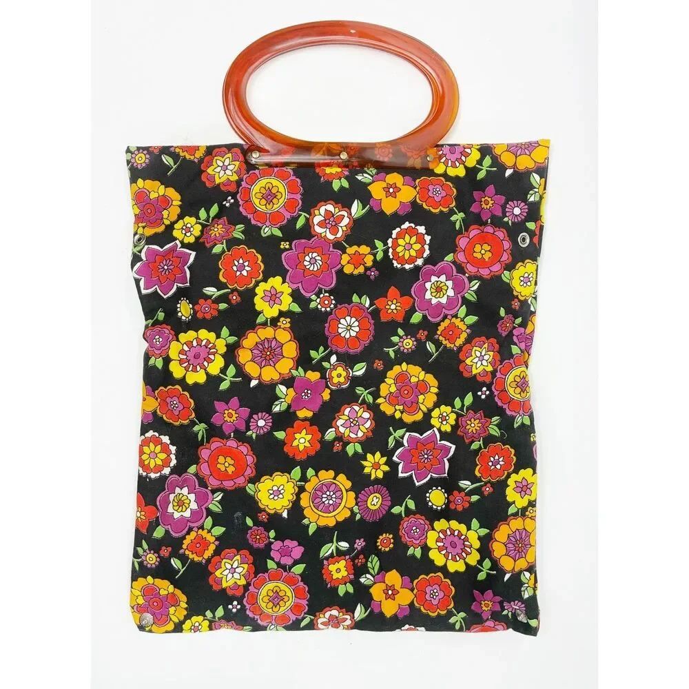 Vintage Lady’s Pride Vibrant Floral Tote Bag with Lucite Handles